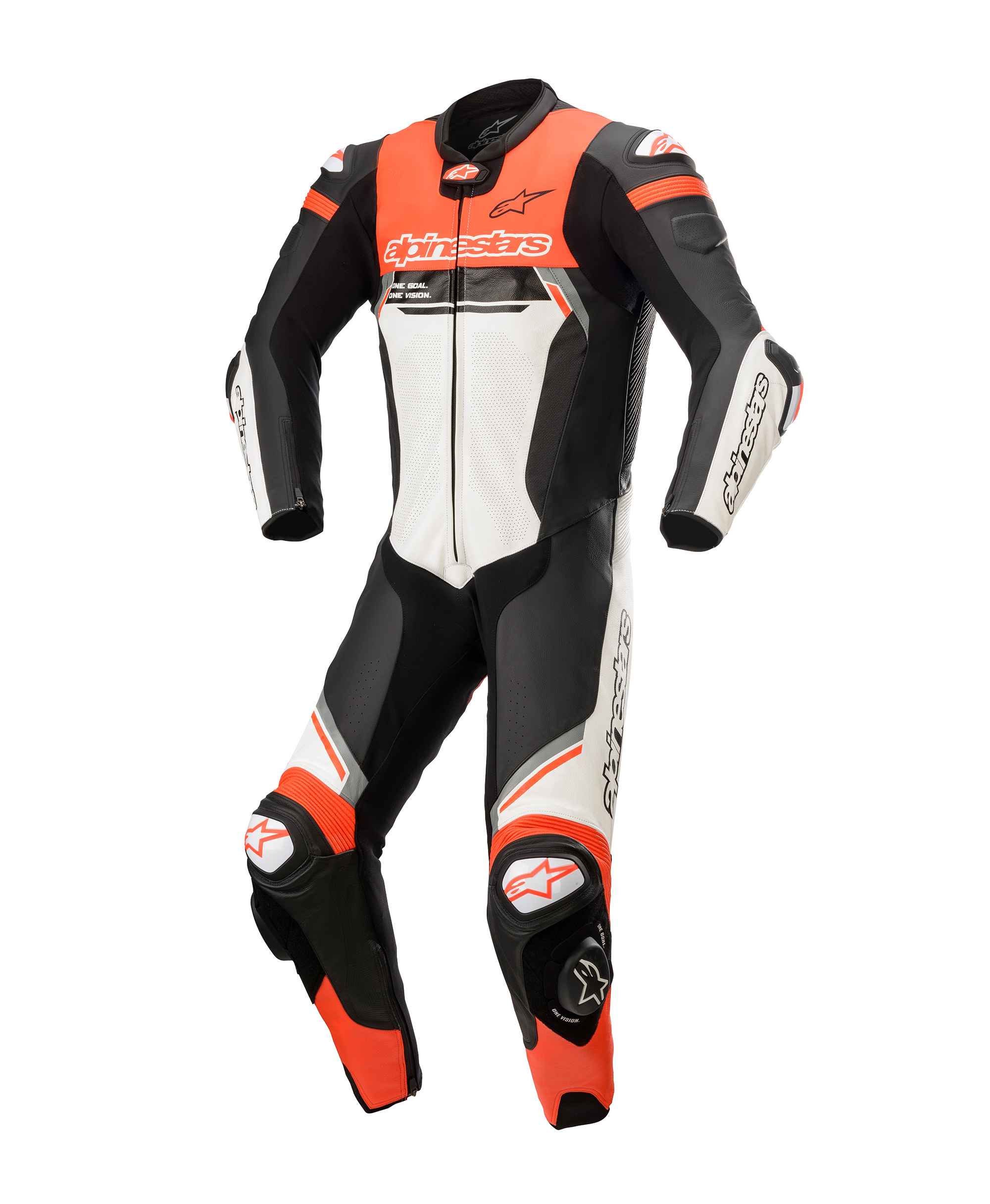 MISSILE V2 IGNITION LEATHER SUIT 1 PC BLACK WHITE RED FLUO