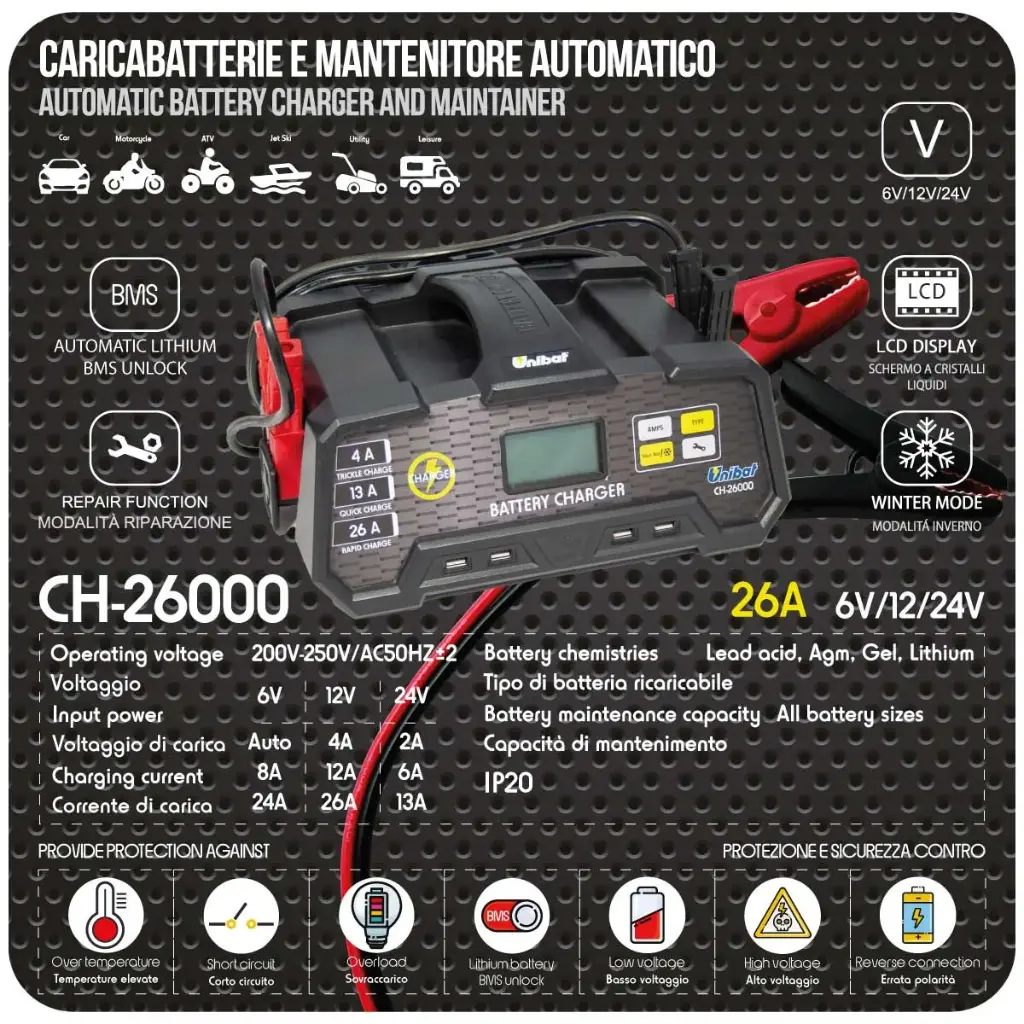 UNIBAT BATTERY CHARGER - UNIBAT CH-26000 BATTERY CHARGER 26A 6V/12V