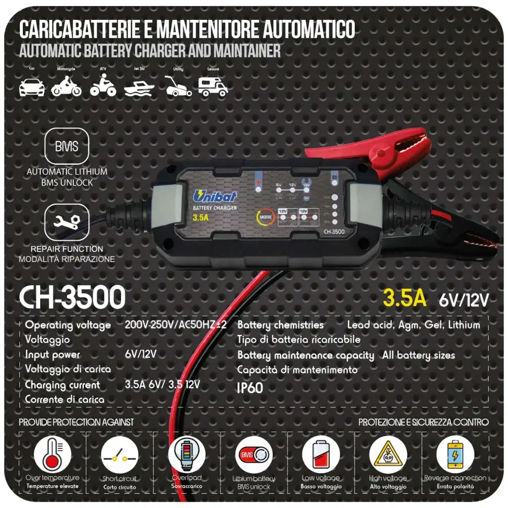 UNIBAT BATTERY CHARGER - UNIBAT CH-3500 BATTERY CHARGER 3.5A 6V/12V