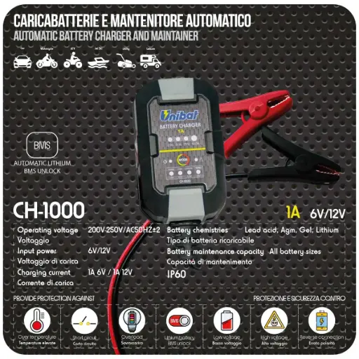 [CH-1000] UNIBAT BATTERY CHARGER - UNIBAT CH-1000 BATTERY CHARGER 1A 6V/12V